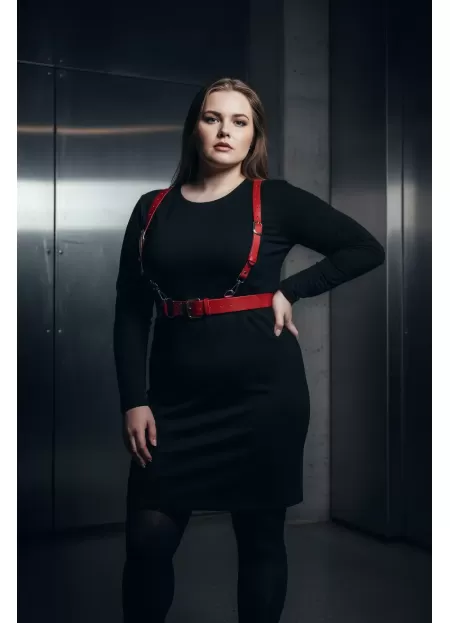 Büyük Beden Kırmızı Kadın Deri Askılı Jartiyer Kemer Kombin Tamamlayıcı - APFT934