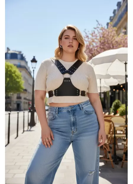 Büyük Beden Siyah Kadın Kemer Zımba Detaylı Vücut Kuşağı - APFT936