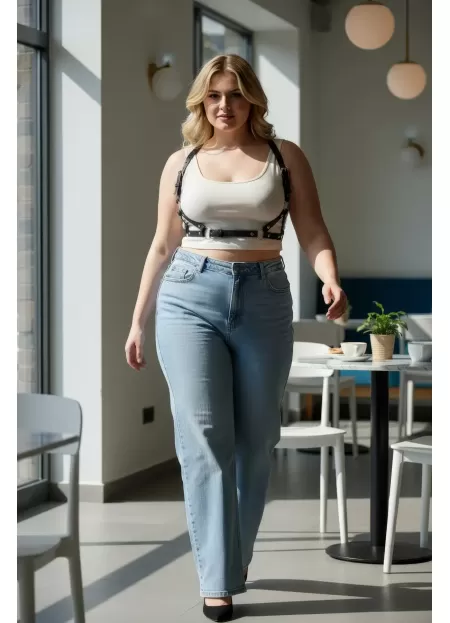 Büyük Beden Siyah Kadın Kemer Deri Harness Vücut Aksesuarı Kombin Tamamlayıcı - APFT938