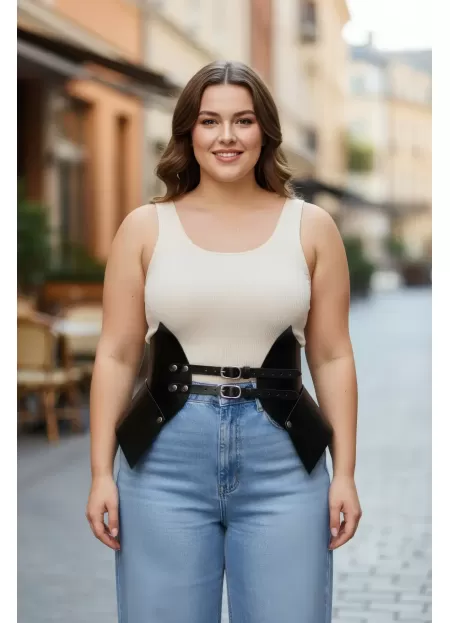 Büyük Beden Siyah Kadın Deri Korse Kemer Kombin Tamamlayıcı - APFT1010