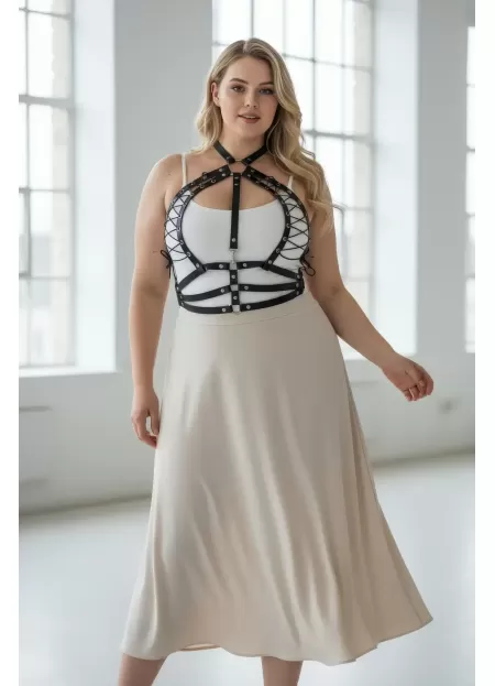 Büyük Beden Siyah Kadın Kemer Bağcıklı Korse Tarzı Deri Harness - APFT1077