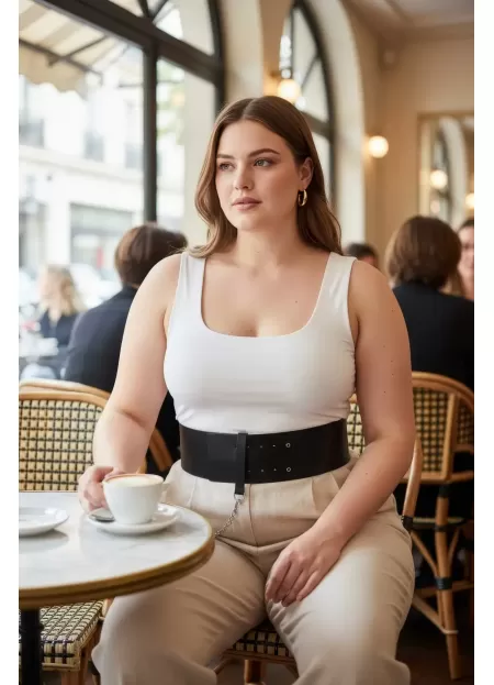 Büyük Beden Siyah Kadın Kemer Korse Model Zincir Detaylı - APFT1117