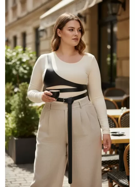 Büyük Beden Siyah Kadın Kemer Harness Detaylı Vücut Aksesuarı - APFT1120