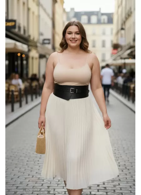 Büyük Beden Siyah Kadın Kemer Geniş Kesimli Korsaj Elbise Üstü - APFT1128