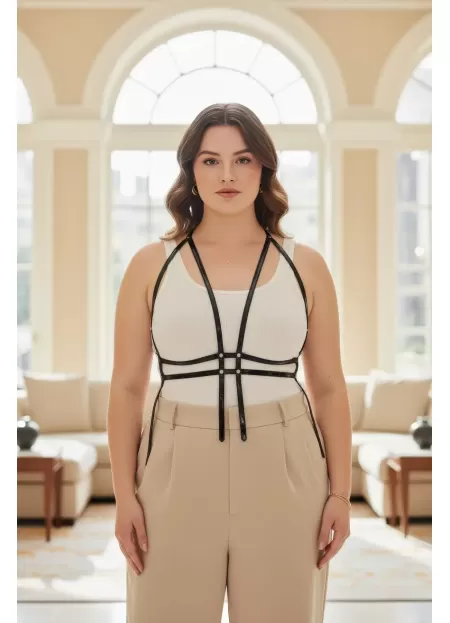 Büyük Beden Siyah Kadın Kemer Korse Tarzı Deri Vücut Aksesuarı - APFT1137