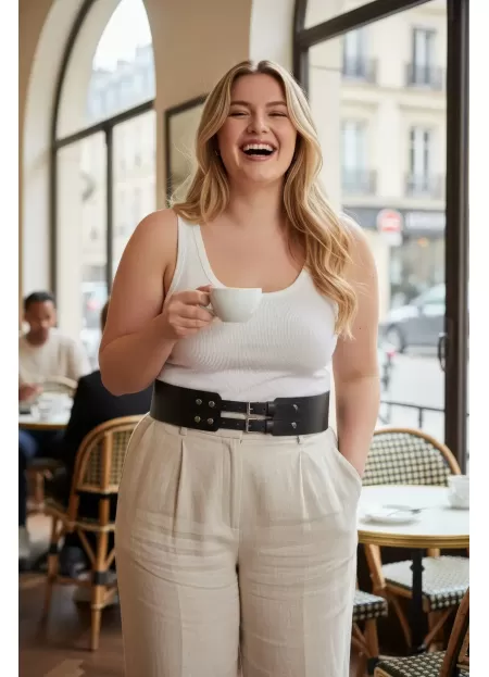 Büyük Beden Siyah Kadın Kemer Kalın Formda Çift Tokalı Zımba Detaylı - APFT1203