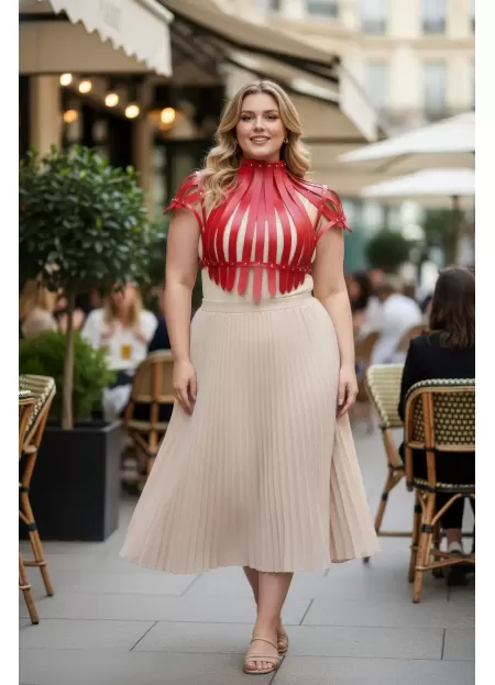 Büyük Beden Kırmızı Kadın Kemer İddialı Deri Askılı Vücut Aksesuarı - APFT1257