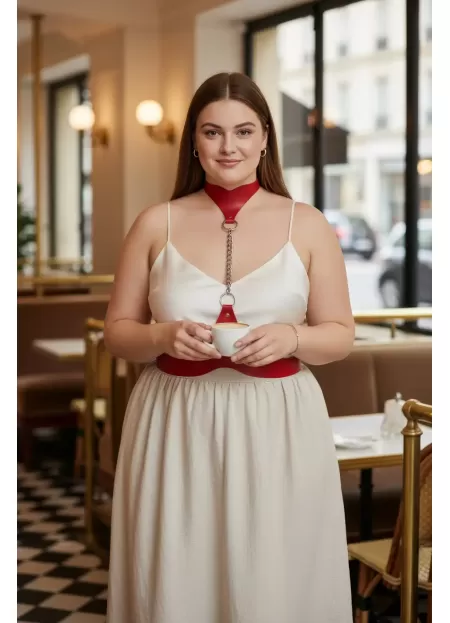 Büyük Beden Kırmızı Kadın Kemer Zincir Detaylı Deri Vücut Aksesuarı - APFT1265