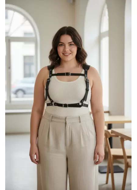 Büyük Beden Siyah Kadın Kemer Korse Stil Deri Vücut Aksesuarı - APFT1269