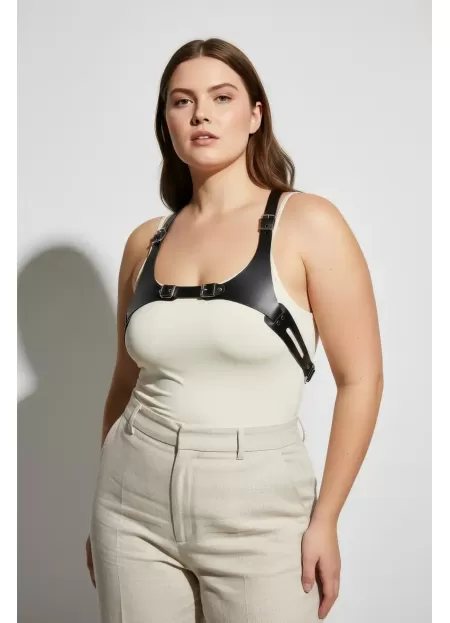 Büyük Beden Siyah Kadın Kemer Ayarlanabilir Deri Harness Vücut Aksesuarı - APFT1271