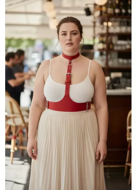 Büyük Beden Kırmızı Kadın Kemer Askılı Korse Stil Deri Aksesuar - APFT1297