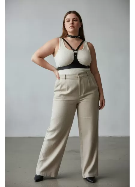 Büyük Beden Siyah Kadın Kemer Zımba Detaylı Deri Harness Vücut Aksesuarı - APFT1299