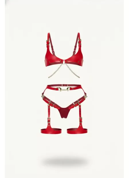 Kırmızı Harness Takım Deri Materyal Zincir Detaylı - APFT1379