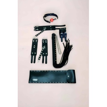 Fantazi Kırbaç 4Lü Set El Ayak Kelepçesi Maske Ağız Topu