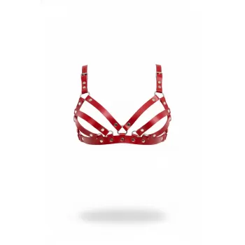 Kırmızı Göğüs Harness Deri Zımbalı Detaylı - APFT733