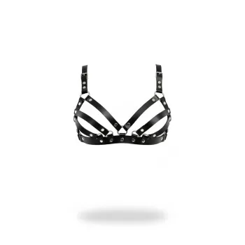 Siyah Göğüs Harness Suni Deri Zımba Detaylı Ayarlanabilir - APFT733