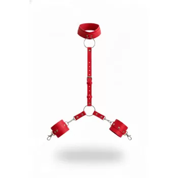 Kırmızı Kırbaç - Kelepçe Deri Boyun Tasmalı Bağlama Seti - APFT743