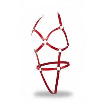 Kırmızı Body Harness Deri Metal Halka Detaylı - APFT759