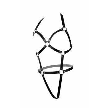 Siyah Body Harness Suni Deri Çapraz Detaylı Vücut Aksesuarı - APFT759