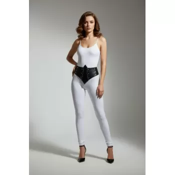 Siyah Kadın Kemer Zımba Detaylı Kalın Yüksek Bel - APFT905