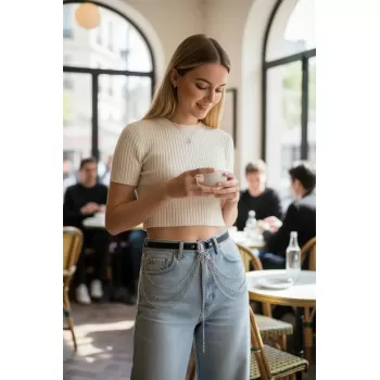 Siyah Kadın Kemer Çok Katmanlı Zincir Detaylı - APFT922