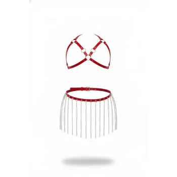 Kırmızı Etek Zincir Detaylı Etek Suni Deri Etek Kısa Etek - APFT931