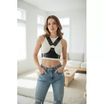 Siyah Kadın Kemer Zımba Detaylı Vücut Aksesuarı - APFT936