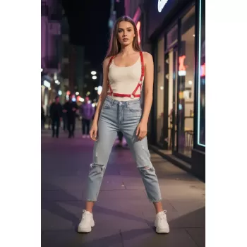 Kırmızı Kadın Kemer Omuz Bantlı Metal Halka Detaylı - APFT938