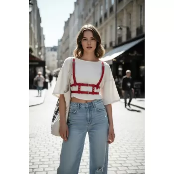 Kırmızı Kadın Kemer Çok Tokalı Vücut Aksesuarı - APFT941