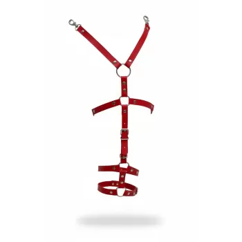Kırmızı Jartiyer Harness Suni Deri Tokalı Vücut Aksesuarı - APFT942