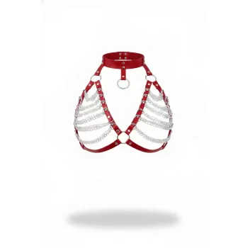 Kırmızı Kadın Kemer Halka Detaylı Yaka Ve Göğüs Harness - APFT945