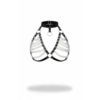 Siyah Kadın Kemer Zincir Detaylı Boyunluklu Deri Korse - APFT945