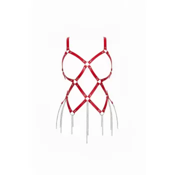 Kırmızı Body Harness Suni Deri Zincir Püskül Detaylı - APFT950