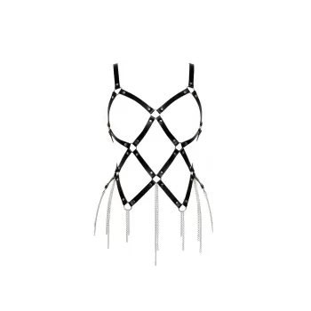 Siyah Body Harness Zincir Detaylı Deri Gövde Aksesuarı - APFT950