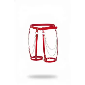 Kırmızı Jartiyer Harness Zincir Detaylı Suni Deri Tokalı - APFT958