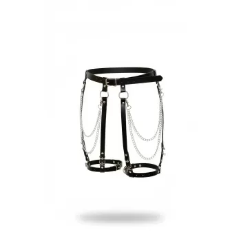 Siyah Jartiyer Harness Zincir Detaylı Suni Deri Vücut Aksesuarı - APFT958