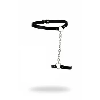 Siyah Jartiyer Harness Zincirli Metal Halkalı Deri Bacak Kemer - APFT961