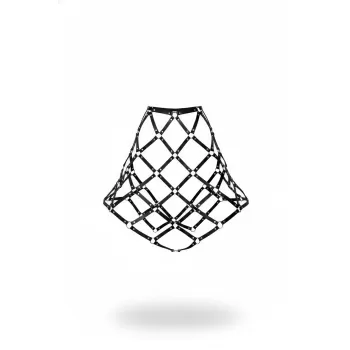 Siyah Etek Deri Kafes Yapılı Zımbalı Mini Etek - APFT982