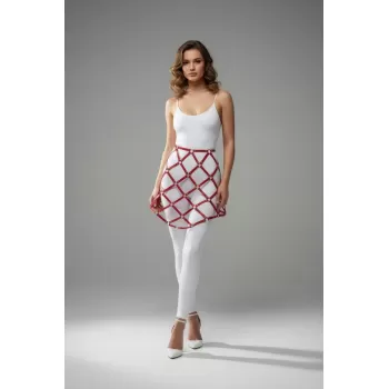 Kırmızı Etek Suni Deri Etek Kafes Desenli Mini Etek - APFT982