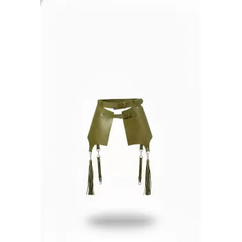 Haki Kadın Kemer Deri Panelli Püskül Detaylı Bel Aksesuarı - APFT985