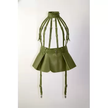 Haki Etek Suni Deri Etek Çok Tokalı Korse Detaylı Etek - APFT998