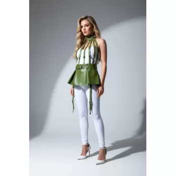 Haki Etek Suni Deri Etek Peplum Yüksek Bel Etek - APFT998