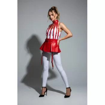 Kırmızı Etek Suni Deri Etek Yüksek Bel Etek Kloş Mini Etek - APFT998