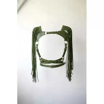 Haki Göğüs Harness Püskül Detaylı Kemerli Aksesuar - APFT999