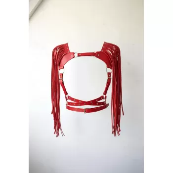 Kırmızı Göğüs Harness Uzun Püsküllü Zımba Detaylı - APFT999