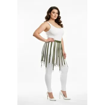 Büyük Beden Haki Halka Detaylı Deri Etek Aksesuarı Kombin Tamamlayıcı - APFT579