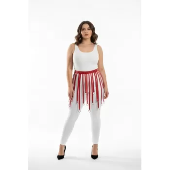 Büyük Beden Kırmızı Deri Etek Askılı Halka Detaylı Kemer - APFT579