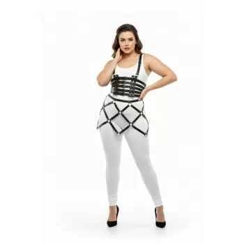 Büyük Beden Siyah Etek Kafes Detaylı Deri Harness Aksesuar - APFT785