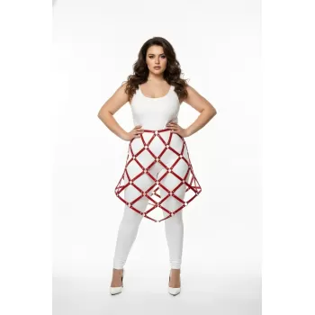 Büyük Beden Kırmızı Deri Etek Harness Kafes Örgü Tasarımlı Vücut Aksesuarı - APFT982