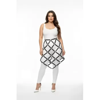 Büyük Beden Siyah Deri Kafes Tasarımlı Harness Etek - APFT982